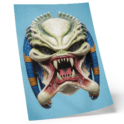 Póster con colores saturados Una llamativa máscara de monstruo en verde y azul.