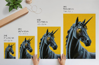 Póster Un unicornio sobre un fondo amarillo, mágico y misterioso.