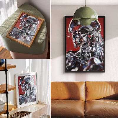 Póster con colores saturados Motivo de personaje futurista en negro y rojo