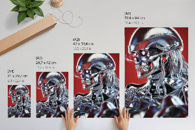 Póster con colores saturados Motivo de personaje futurista en negro y rojo