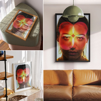 Lienzo decorativo moderno Rostro humano con círculos de energía de colores