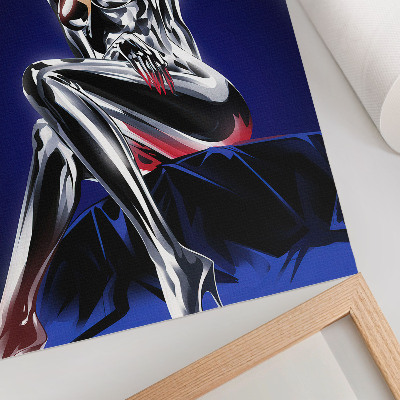 Póster Figura futurista, elementos brillantes, colores intensos.