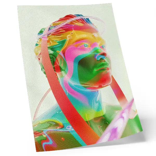 Retrato de personaje futurista colorido póster con colores saturados