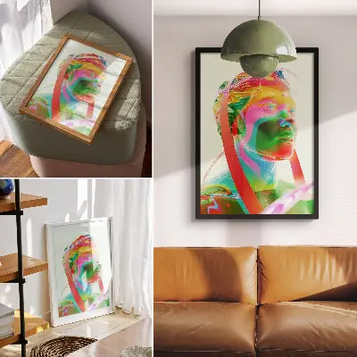 Retrato de personaje futurista colorido póster con colores saturados