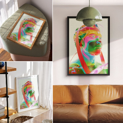 Póster con colores saturados Retrato de personaje futurista y colorido