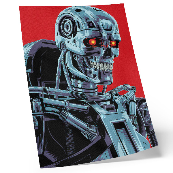 Póster Robot futurista sobre fondo rojo