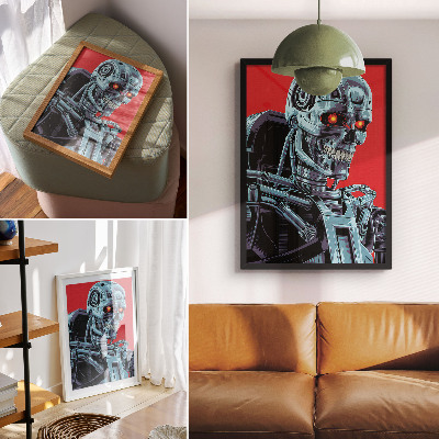 Póster Robot futurista sobre fondo rojo