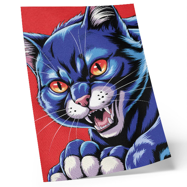 Póster con colores saturados Gato azul enérgico con detalles naranjas.