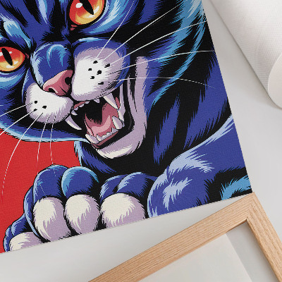 Póster con colores saturados Gato azul enérgico con detalles naranjas.
