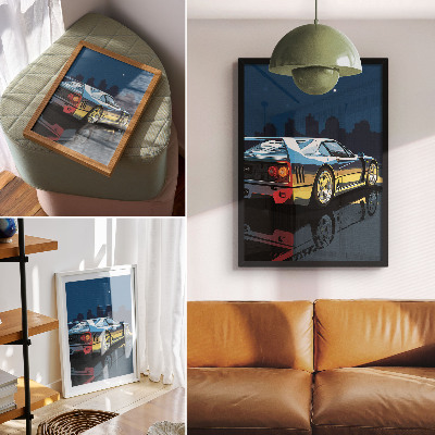 Póster con colores saturados Coche deportivo, ciudad, noche, elegancia moderna