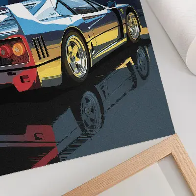 Póster de coche deportivo diseño de ciudad nocturna con elegancia moderna y colores saturados