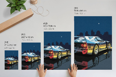 Póster con colores saturados Coche deportivo, ciudad, noche, elegancia moderna