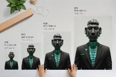 Póster con estilo futurista y contrastes expresivos en color turquesa
