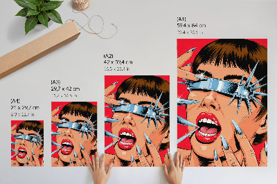Póster con colores saturados Elementos futuristas, colores intensos, dinamismo.