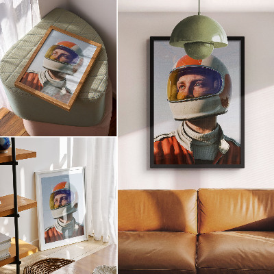 Póster Una figura con casco espacial, atmósfera futurista