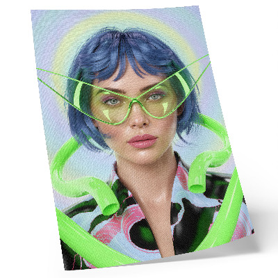 Lámina artística de alta calidad Un retrato futurista de una mujer con la energía del color.