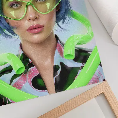 Lámina artística de alta calidad retrato futurista de una mujer con energía de color