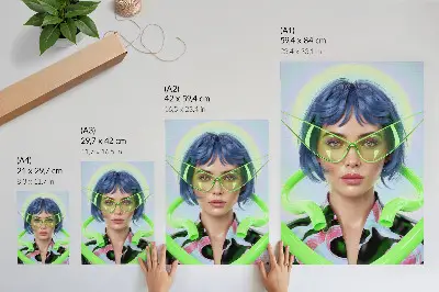 Lámina artística de alta calidad retrato futurista de una mujer con energía de color