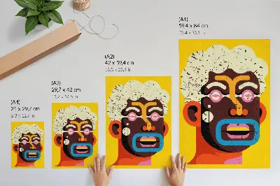 Póster de retrato abstracto con formas coloridas y tonos saturados