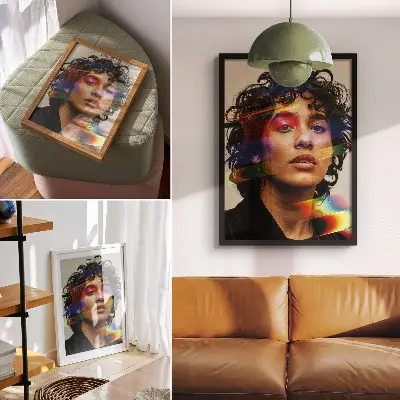 Lienzo decorativo moderno con acentos coloridos, intensidad moderna y dinamismo