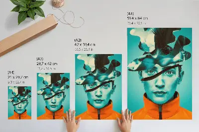 Póster con colores contrastantes, estilo surrealista y formas dinámicas