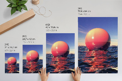 Póster con colores saturados Una enorme pelota sobre el agua en colores cálidos.