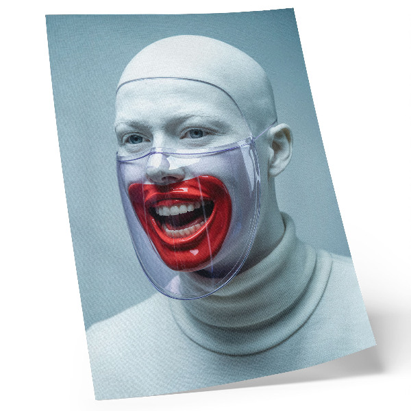 Póster Rostro moderno con máscara, rostro rojo brillante.