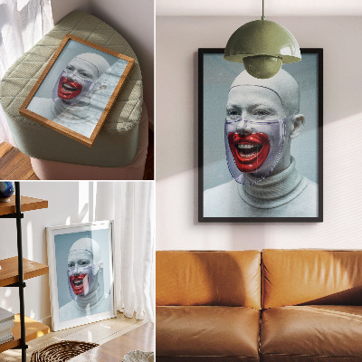 Póster Rostro moderno con máscara, rostro rojo brillante.