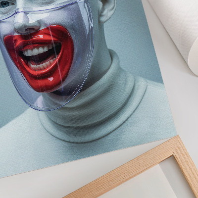 Póster Rostro moderno con máscara, rostro rojo brillante.