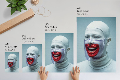 Póster Rostro moderno con máscara, rostro rojo brillante.