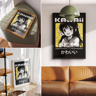 Lienzo decorativo moderno Líneas negras estilo manga con detalles amarillos