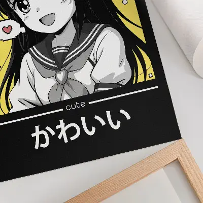 Lienzo decorativo moderno con líneas negras estilo manga y detalles amarillos