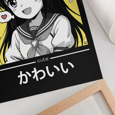 Lienzo decorativo moderno Líneas negras estilo manga con detalles amarillos