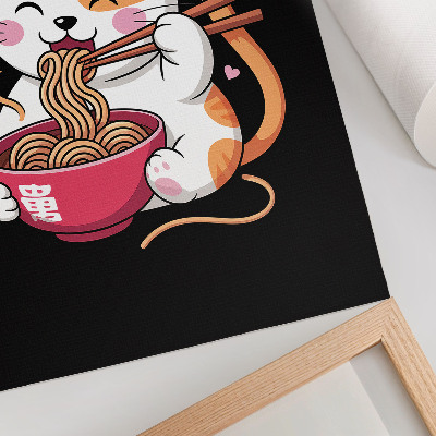 Póster de gatito rosa comiendo pasta con colores saturados