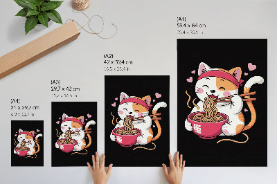 Póster de gatito rosa comiendo pasta con colores saturados