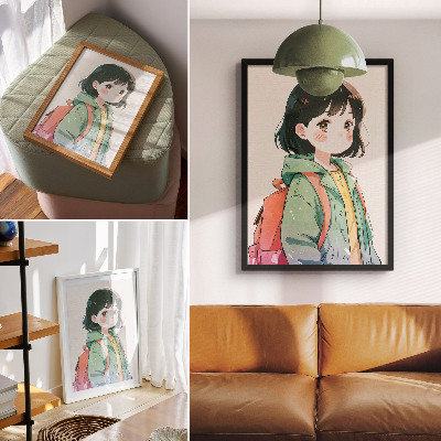 Lienzo decorativo moderno Retrato ilustrado de una niña en colores pastel.