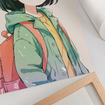 Lienzo decorativo moderno Retrato ilustrado de una niña en colores pastel.