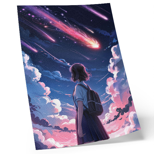 Póster El mágico paisaje de estrellas fugaces en el cielo nocturno.