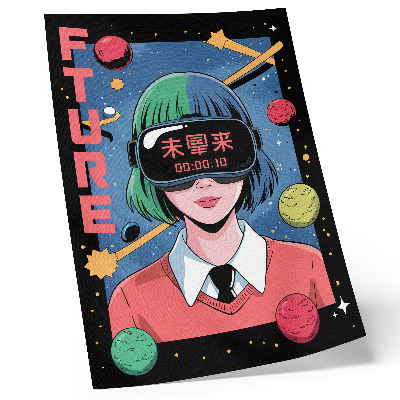 Póster con colores saturados Tema moderno de mujer en realidad virtual espacial