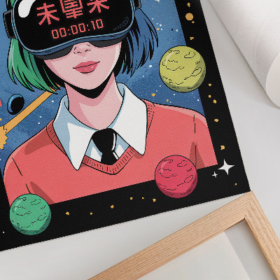 Póster con colores saturados Tema moderno de mujer en realidad virtual espacial