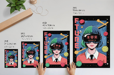 Póster con colores saturados Tema moderno de mujer en realidad virtual espacial