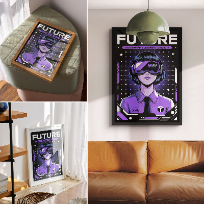Lienzo decorativo moderno Tema dinámico morado de tecnología futura