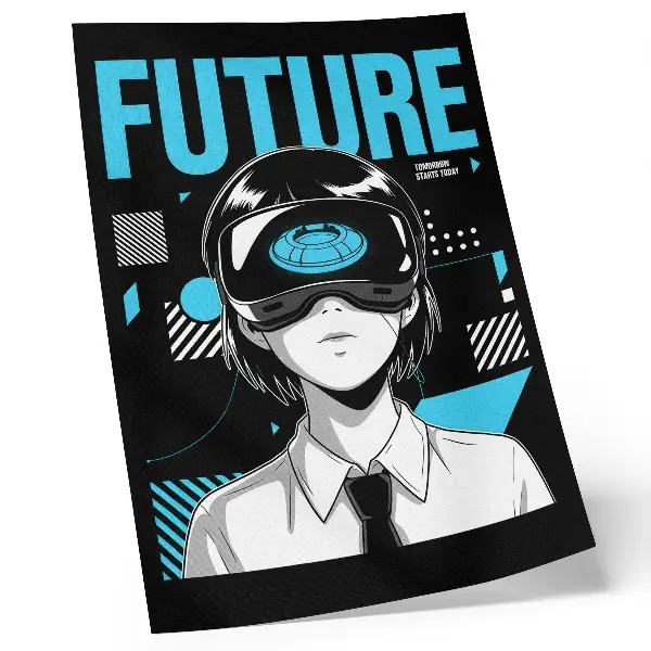 Póster de un personaje moderno con gafas de realidad virtual