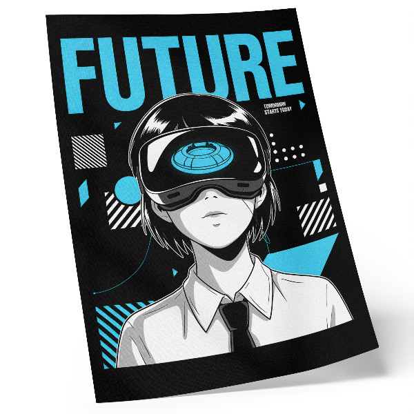 Póster Un personaje moderno en gafas de realidad virtual
