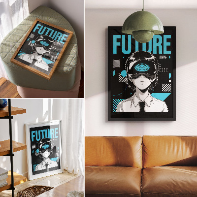 Póster Un personaje moderno en gafas de realidad virtual