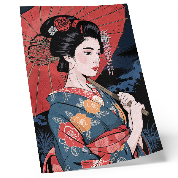 Póster con colores saturados Paraguas de mujer al estilo japonés, noche colorida