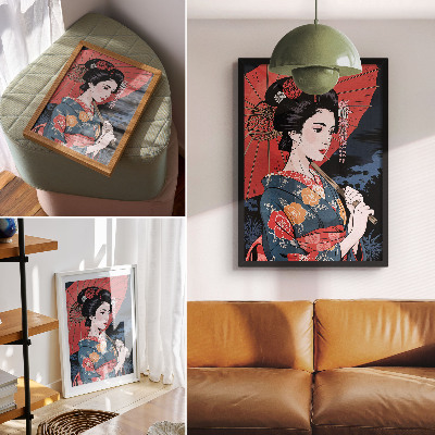 Póster con colores saturados Paraguas de mujer al estilo japonés, noche colorida