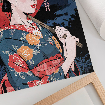 Póster con colores saturados Paraguas de mujer al estilo japonés, noche colorida