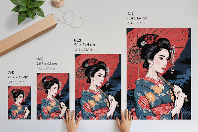 Póster con colores saturados Paraguas de mujer al estilo japonés, noche colorida
