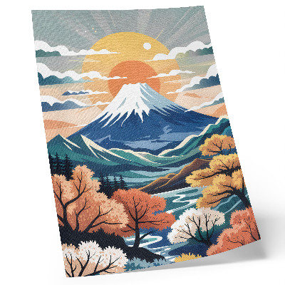 Lienzo decorativo moderno Montañas nevadas, bosque colorido, puesta de sol
